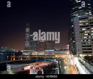 Die neue Skyline von Kowloon und Hong Kong höchstes Gebäude, das International Commerce Center ICC, Hong Kong, China. Stockfoto