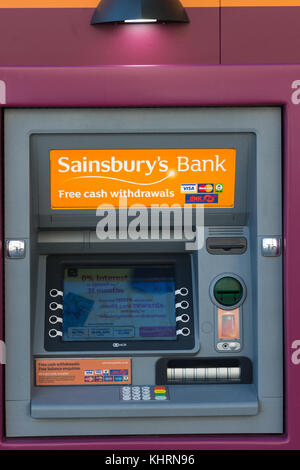 Sainsbury's Bank ATM Geldautomaten Maschine. Stockfoto