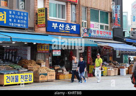 Koreanische getrocknete Meeresfrüchte Markt in der Nähe Jagalchi in Busan, Südkorea Stockfoto