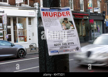 Die Metropolitan Police Anklang für Hilfe mit der morduntersuchung in Islington, London Stockfoto