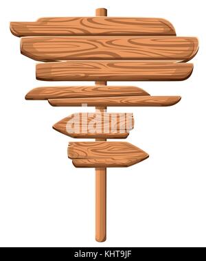 Holz- Pfeil Zeichen. Vector Illustration Holz firmenschilder Plank Road auf weißem Hintergrund Web site Seite und mobile App Design für Spiel Stock Vektor