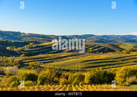 Toskana Landschaft bei Sonnenuntergang im Herbst. Chianti, Italien. Stockfoto