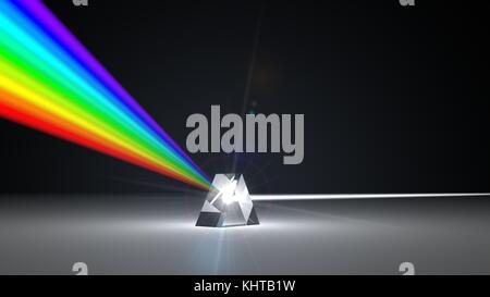 Weißes Licht ray Dispergieren auf andere Farbe Licht strahlen über Prism. Mit Lichtstrahl auf ray Break Point. 3D-Darstellung Stockfoto