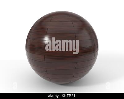 Dunkles Holz Parkett auf den Ball. 3d-Abbildung. isoliert auf weißem Stockfoto