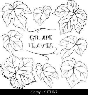 Trauben Blätter schwarz Piktogramme Stock Vektor
