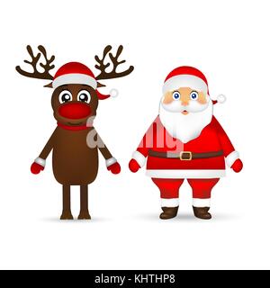 Weihnachtsmann und Rentier auf weißem Hintergrund Stock Vektor