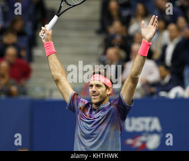 Argentinischer Tennisspieler Juan Martin Del Potro (ARG) feiert am US Open Tennis Championship 2017, New York City, New York, United States. Stockfoto