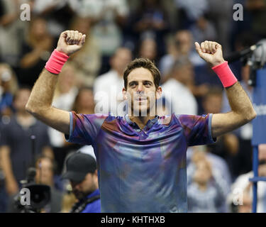 Argentinischer Tennisspieler Juan Martin Del Potro (ARG) feiert am US Open Tennis Championship 2017, New York City, New York, United States. Stockfoto