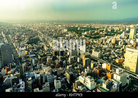 Skyline Panorama View Nagoya Megacity von Midland Square Stockfoto