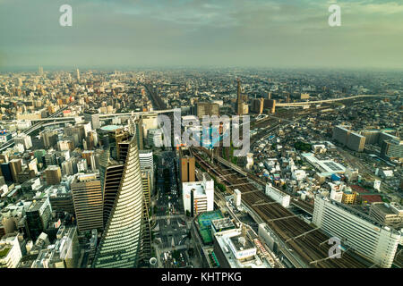 Skyline Panorama View Nagoya Megacity von Midland Square Stockfoto