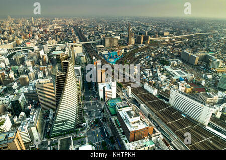 Skyline Panorama View Nagoya Megacity von Midland Square Stockfoto