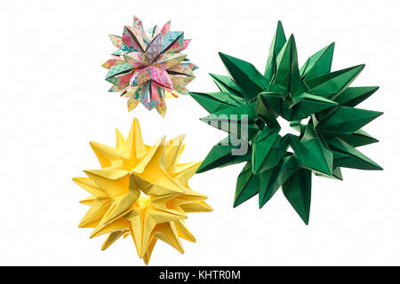 Drei spiky origami Dekorationen Stockfoto