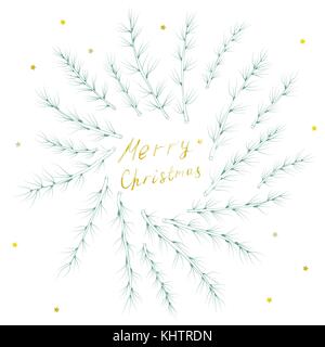 Weihnachtskarte mit hand Zweige von Nadelgehölzen ertrinken und Beschriftung Stock Vektor