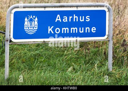 Aarhus Gemeinde Straßenschild in Dänemark Stockfoto