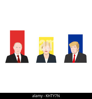 November 19.11.2017. Redaktionelle Illustration zeigt eine Bewertung der Popularität der bekannten Politikern: Wladimir Putin, Merkel und Donald Stockfoto