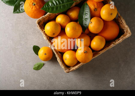 Mandarinen und Orangen in den Warenkorb Stockfoto