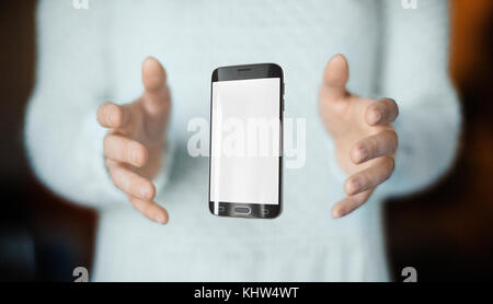 Smartphone auf Händen, Anschluss, Web Stockfoto