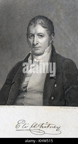 Portrait von Eli Whitney (1765-1825) amerikanischer Erfinder am besten für die Erfindung der Cotton Gin bekannt. Vom 19. Jahrhundert Stockfoto