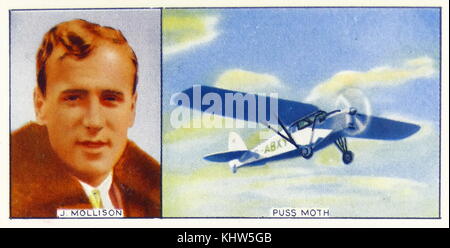 Abbildung: Darstellung von Jim Mollison und seine Puss Moth Ebene. Jim Mollison (1905-1959) eine Schottische pioneer Aviator, Flying Solo oder mit seiner Frau Amy Johnson (1903-1941), stellen viele Datensätze bei der rasanten Entwicklung des Luftverkehrs in den 1930er Jahren. Vom 20. Jahrhundert Stockfoto