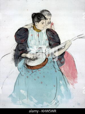 Gemälde mit dem Titel "Die Banjo Lektion" von Mary Cassatt. Mary Cassatt (1844-1926) ein US-amerikanischer Maler und Grafiker. Vom 19. Jahrhundert Stockfoto