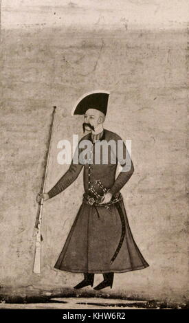 Portrait von Abbas I. von Persien (1571-1629) war der 5. safawidischen Schah von Iran und ist in der Regel der stärkste Herrscher der Safavid Dynastie angesehen. Vom 18. Jahrhundert Stockfoto