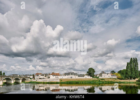 Landschaft mit Brücke über die Loire, Amboise, Loire Tal, Frankreich Stockfoto