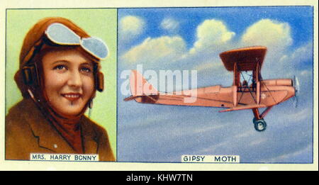 Portrait von Maude Bonney (1897-1994) eine australische Aviator und die erste Frau solo von Australien nach England fliegen. Auch dargestellt ist Ihr Flugzeug' Schwammspinner'. Vom 20. Jahrhundert Stockfoto