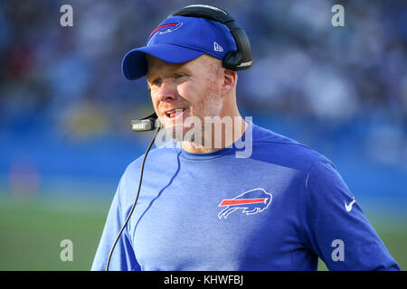 Carson, USA. 19 Nov, 2017. Buffalo Bills Kopf Trainer Sean McDermott während der NFL Buffalo Bills vs Los Angeles Ladegeräte am Stubhub Center in Carson, Ca am 19. November 2017. (Absolut komplette Fotograf & Company Credit: Jevone Moore/Cal Sport Media (Netzwerk Fernsehen wenden Sie sich bitte an den zuständigen Vertriebsmitarbeiter für das Fernsehen. Credit: Cal Sport Media/Alamy leben Nachrichten Stockfoto