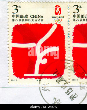 GOMEL, WEISSRUSSLAND, 27. OKTOBER 2017, Briefmarke gedruckt in China zeigt das Bild des Beijing 2008, um 2006. Stockfoto