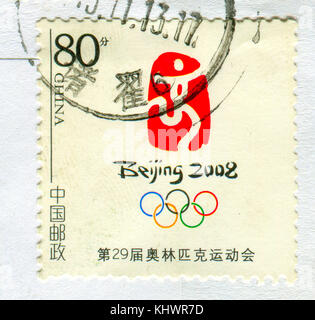 GOMEL, WEISSRUSSLAND, 27. OKTOBER 2017, Briefmarke gedruckt in China zeigt das Bild des Beijing 2008, um 2006. Stockfoto