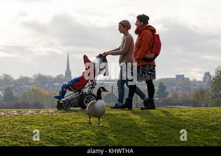 Besucher in Walthamstow Feuchtgebiete, London, England, Vereinigtes Königreich, Großbritannien Stockfoto