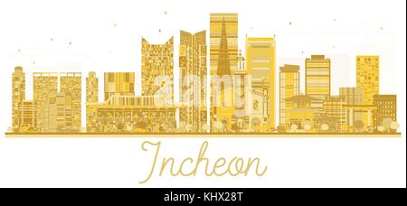 Incheon City Skyline golden Silhouette. Vector Illustration. Business Travel Concept. Stadtbild mit Sehenswürdigkeiten. Stock Vektor