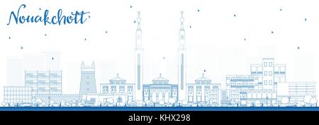 Umrisse Nouakchott Mauretanien Skyline mit blauen Gebäude. Vector Illustration. Business Travel und Tourismus Konzept mit moderner Architektur. Stock Vektor