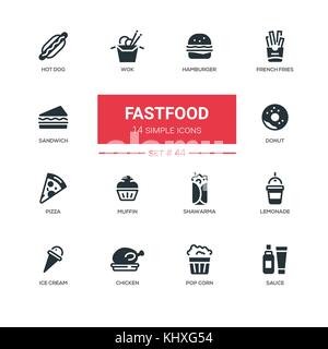 Fastfood Konzept Design Icons einstellen Stock Vektor