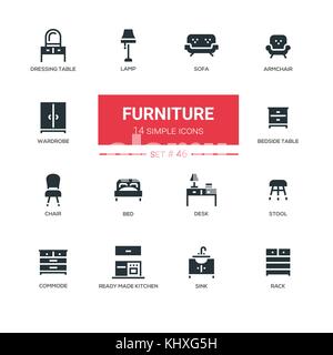 Möbel-line Design Icons einstellen Stock Vektor