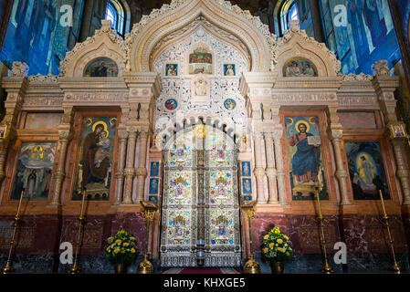 St. Petersburg, Russland - 6. Juni 2017. ikonostase in der Kirche des Erlösers auf Blut oder die Kathedrale der Auferstehung Christi Stockfoto