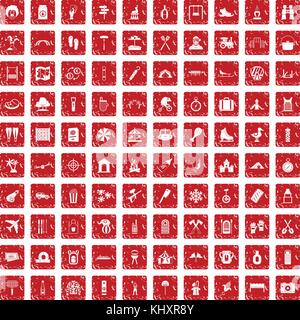 100 Urlaub Familie Icons Set grunge Rot Stock Vektor