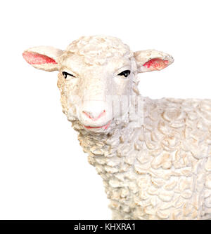 Abbildung eines Schafes für die Krippe potal auf weißem Hintergrund Stockfoto
