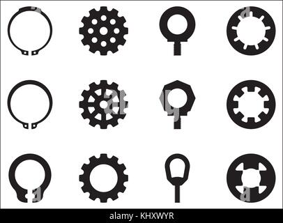 Eingestellt von Maschinenteilen Symbole. Flachbild-Vektor Stock Vektor
