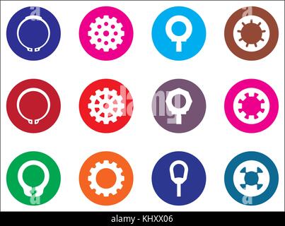 Eingestellt von Maschinenteilen Symbole. Flachbild-Vektor Stock Vektor
