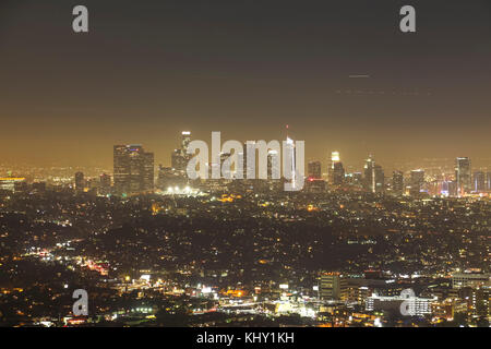 Blick auf Downtown Los Angeles bei Nacht Stockfoto