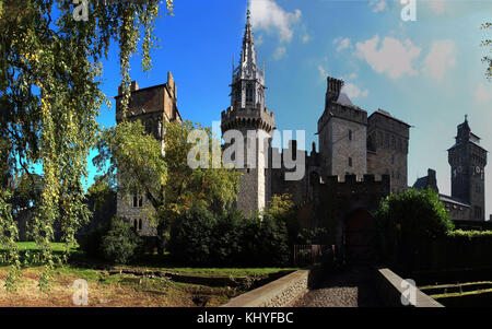 Das Schloss von Cardiff von Bute Park Arboretum Stockfoto