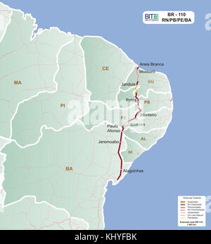 Die br-110-Karte zeigt detaillierte geografische Daten, die wahrscheinlich eine Region oder eine historische Landschaft darstellen und deren Bedeutung für die Kartographie oder die geographischen Studien unterstreichen. Stockfoto