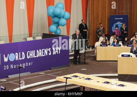 Vereinte Nationen, New York, USA, 20. November 2017 - Generalsekretär Antonio Guterres während der Sonderveranstaltung zum Weltkindertag der Vereinten Nationen heute im Hauptquartier der Vereinten Nationen in New York City. Foto: Luiz Rampelotto/EuropaNewswire | Nutzung weltweit Stockfoto