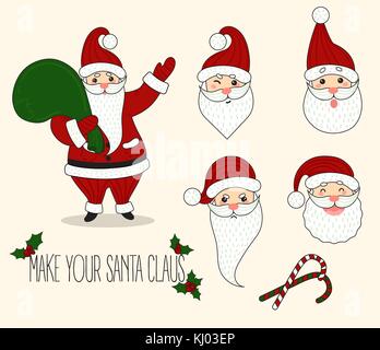 Cartoon santa claus verschiedene Emotionen Stock Vektor