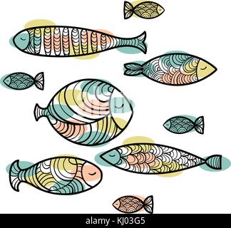 Satz von niedlichen Meer Fisch. Vector Illustration Stock Vektor