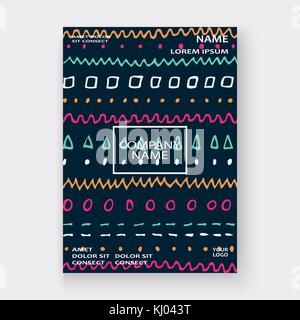 Abstraktes Muster mit Farbe Hand gezeichnet Striche künstlerische Cover Rahmen Design. Minimale Zeichenlinien schwarzer Hintergrund. Trendy ethnischen Vorlage Vektor Stock Vektor