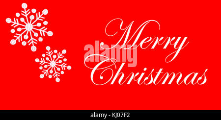 Weihnachtskarte mit Text frohe Weihnachten und Schneeflocken. Stockfoto