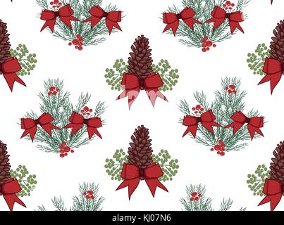 Weihnachten Vektor nahtlose Muster mit Hand gezeichnete Illustration isoliert auf weißem Stock Vektor