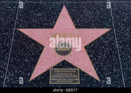 HOLLYWOOD, CA - DEZEMBER 06: Variety Star auf dem Hollywood Walk of Fame in Hollywood, Kalifornien am 6. Dezember 2016. Stockfoto